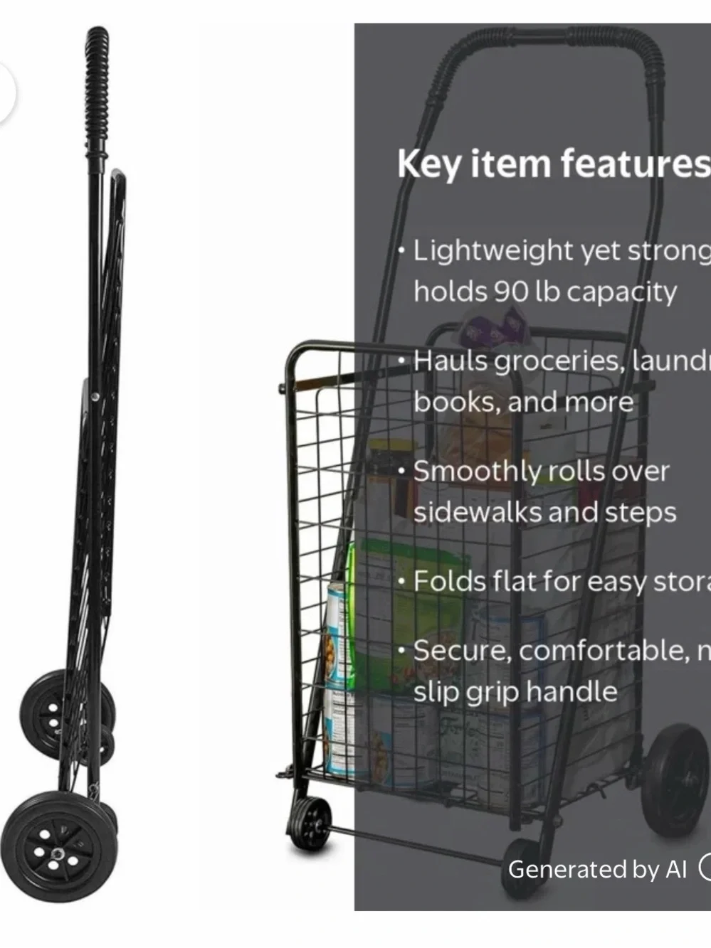DMI Compact Folding Shopping Cart with Wheels, 90 lb. Capacity NEW